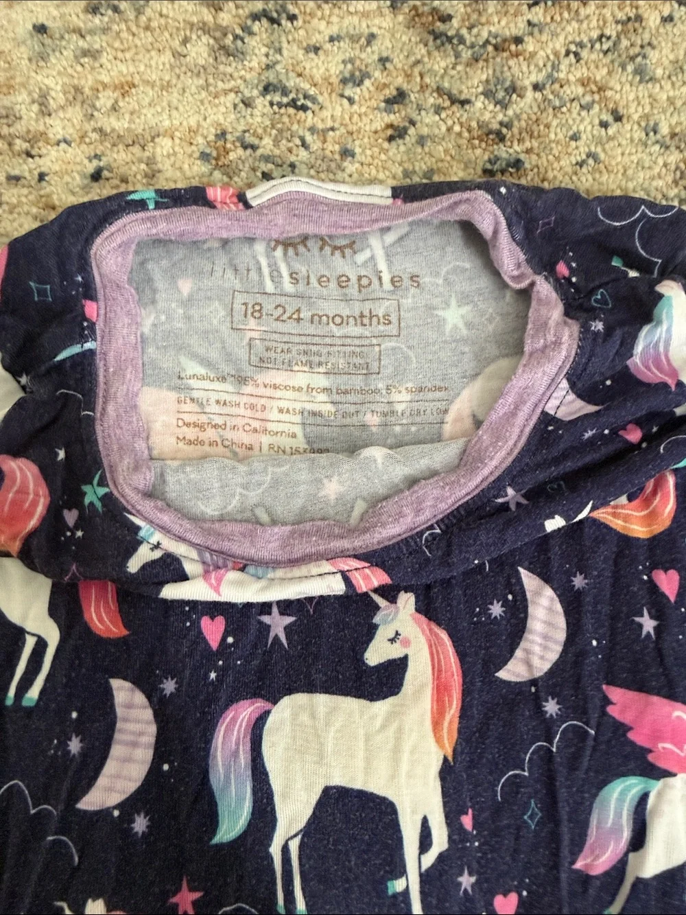 Little Sleepies Purple Unicorns PJ Set- Size 18-24mos.